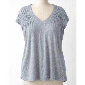 prAna Constellation Tee Smocked V Neck Top Shirt S Gray Blue Yoga Athleisure